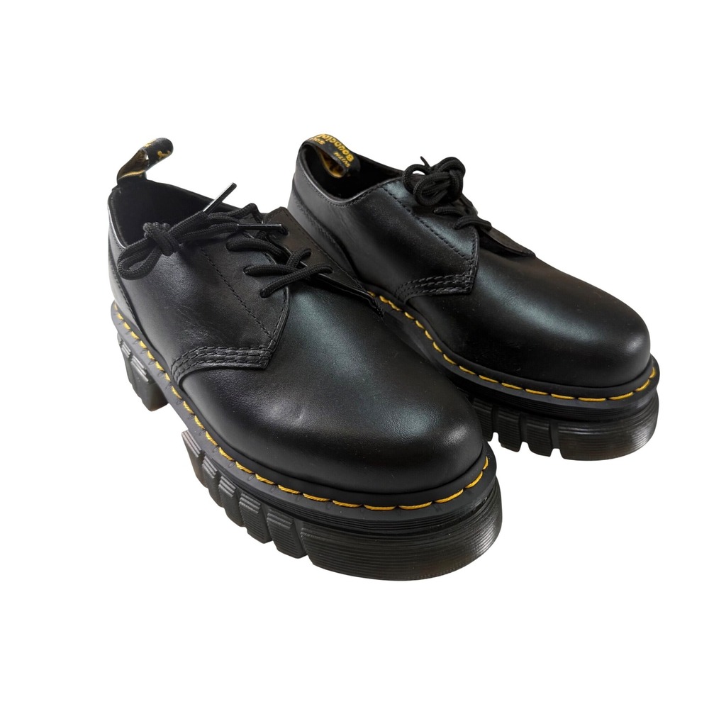 Dr. Martens Audrick 3-Eye Black Leather Platform Shoes Women's Size 8